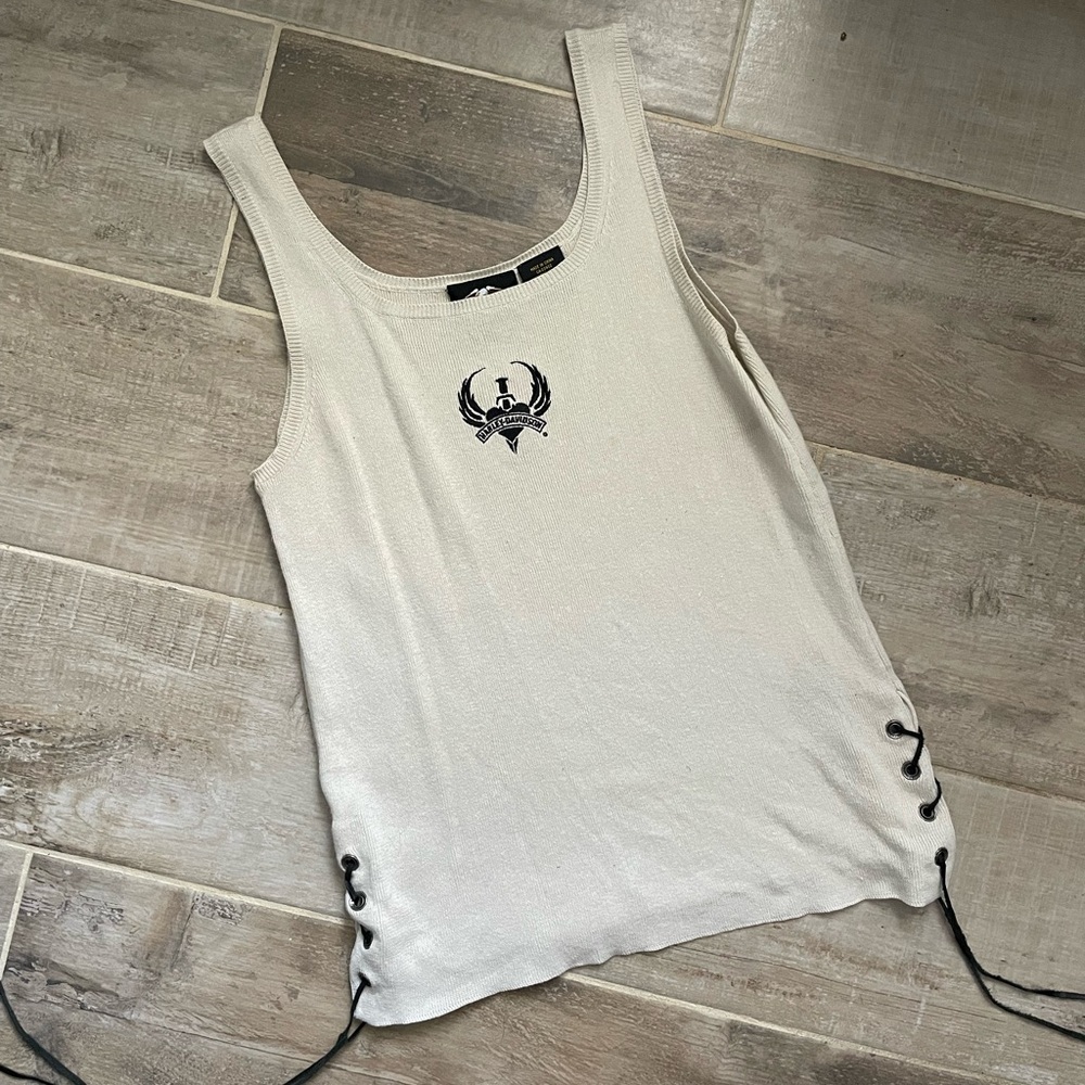 Harley Cream Tank Top with Lace-Up Sides